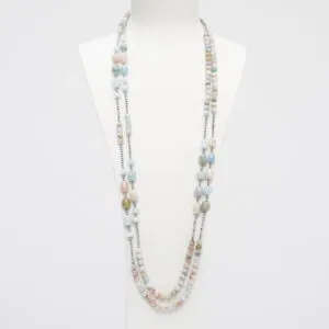Collana lunga a due fili in Morganite ed Acquamarina