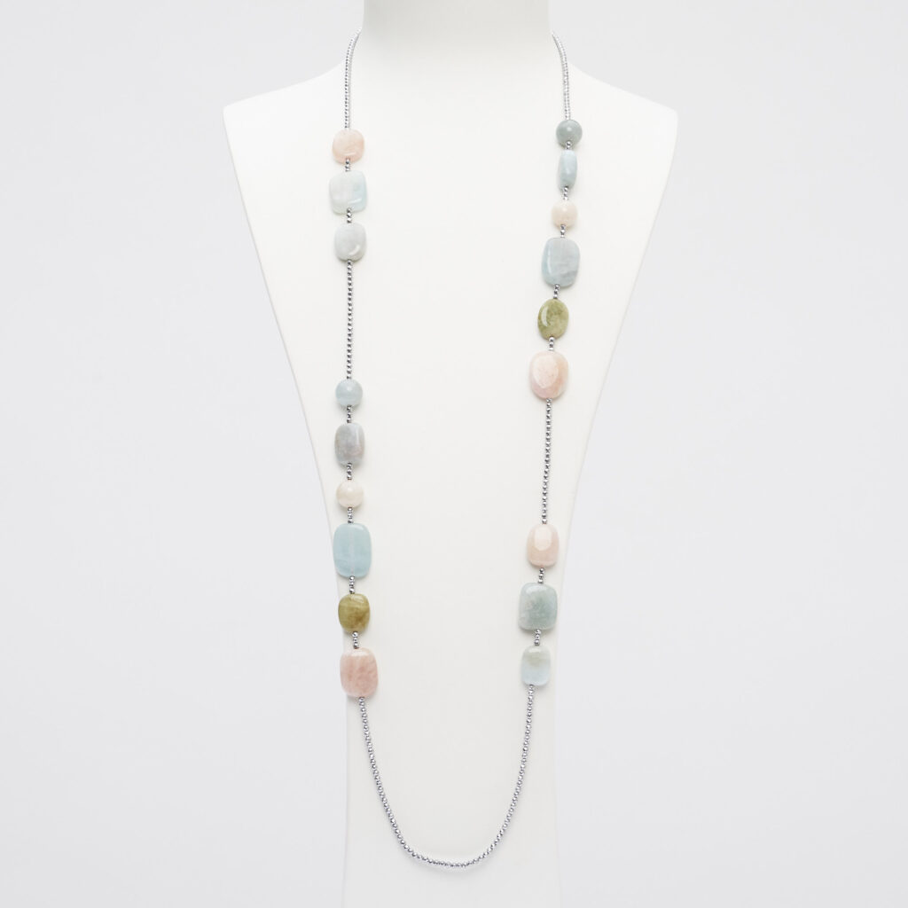 Collana lunga in Morganite, Eliodoro ed Acquamarina