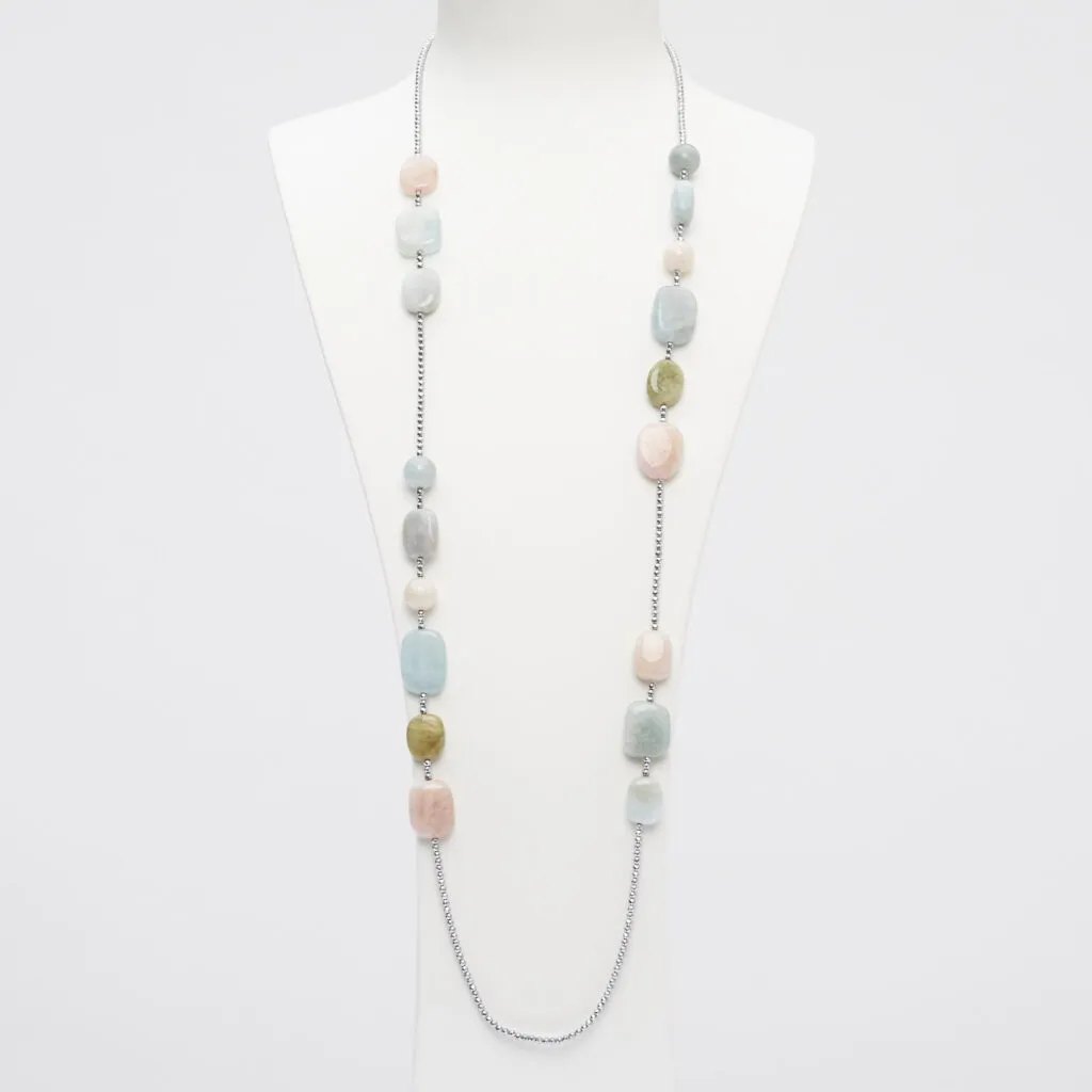 Collana lunga in Morganite, Eliodoro ed Acquamarina
