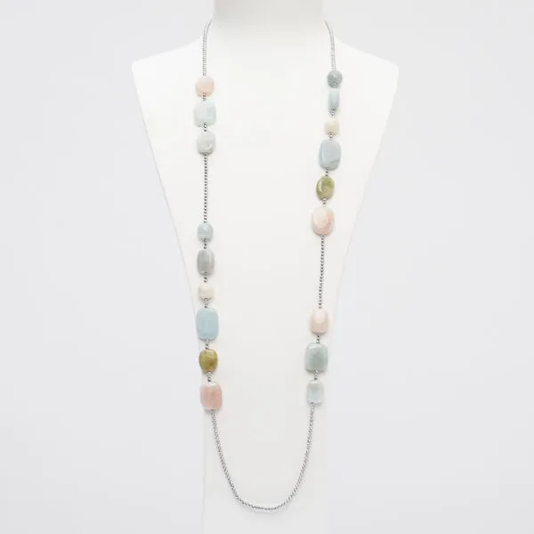 Collana lunga in Morganite, Eliodoro ed Acquamarina