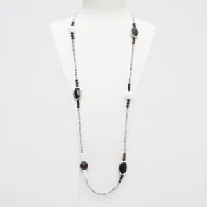 Collana in Ematite Rodiata, Agata Bianca, Agata Nera ed Occhio di Bue