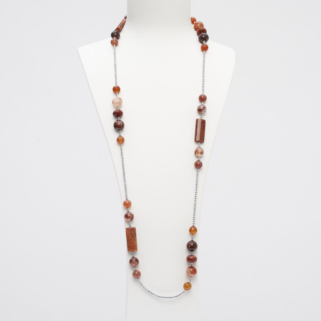 Collana lunga in Agata di fuoco e Quarzo Ematoide Rosso