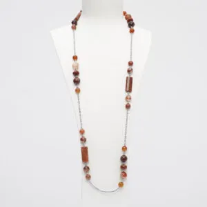 Collana lunga in Agata di fuoco e Quarzo Ematoide Rosso