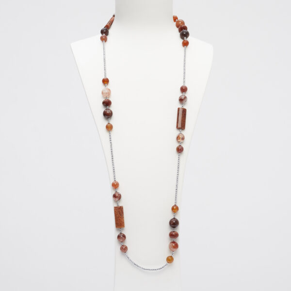 Collana lunga in Agata di fuoco e Quarzo Ematoide Rosso