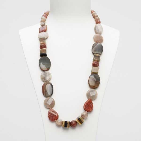 Collana in Agata di Fuoco, Pietra di Luna, Diaspro e Corno