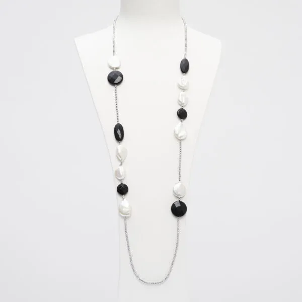 Collana lunga in Agata Nera, Perle ed Ematite