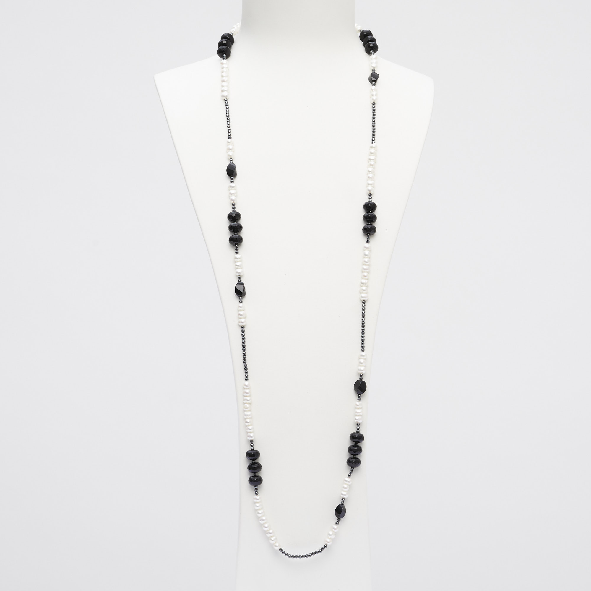 Collana Lunga in agata nera, perle ed ematite naturale