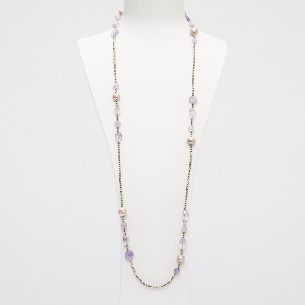 Collana in Ametista e perle rosate, con Ematite