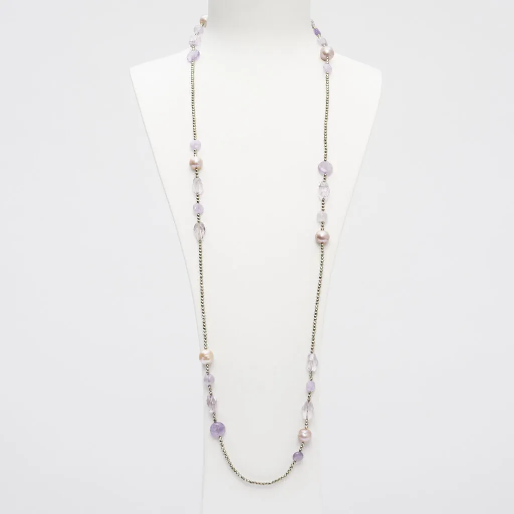 Collana in Ametista e perle rosate, con Ematite