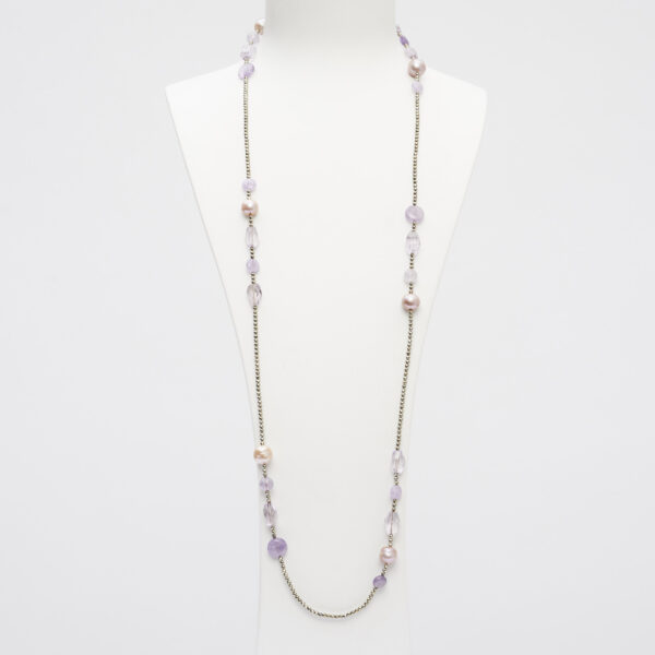 Collana in Ametista e perle rosate, con Ematite