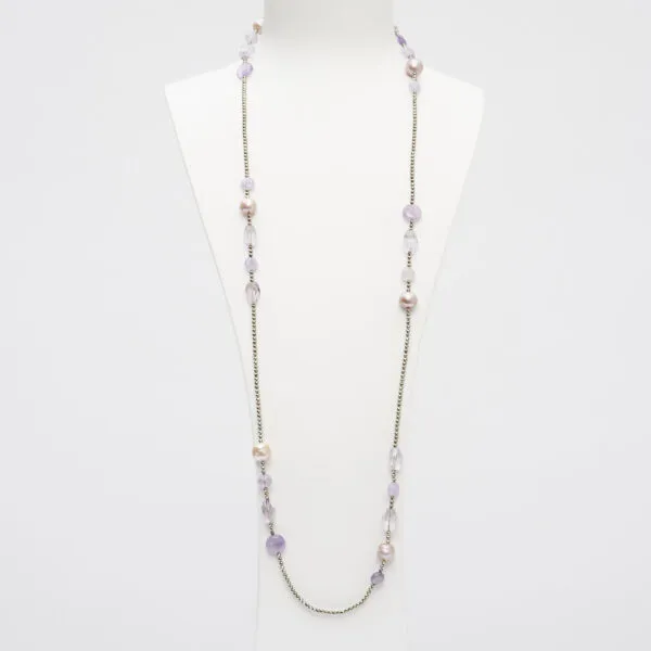 Collana in Ametista e perle rosate, con Ematite