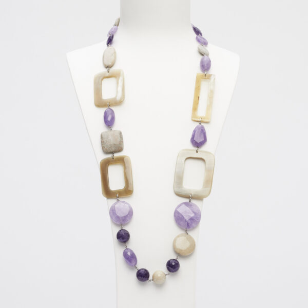 Collana rilegata in Ametista e Corallo Fossile con Corno