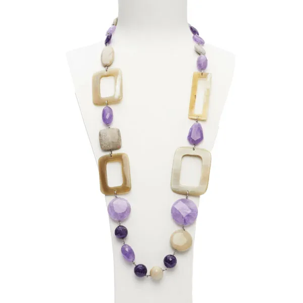 Collana rilegata in Ametista e Corallo Fossile con Corno