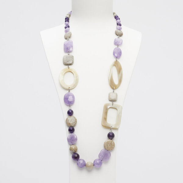 Collana rilegata in Ametista e Corallo Fossile con Corno