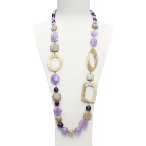 Collana rilegata in Ametista e Corallo Fossile con Corno