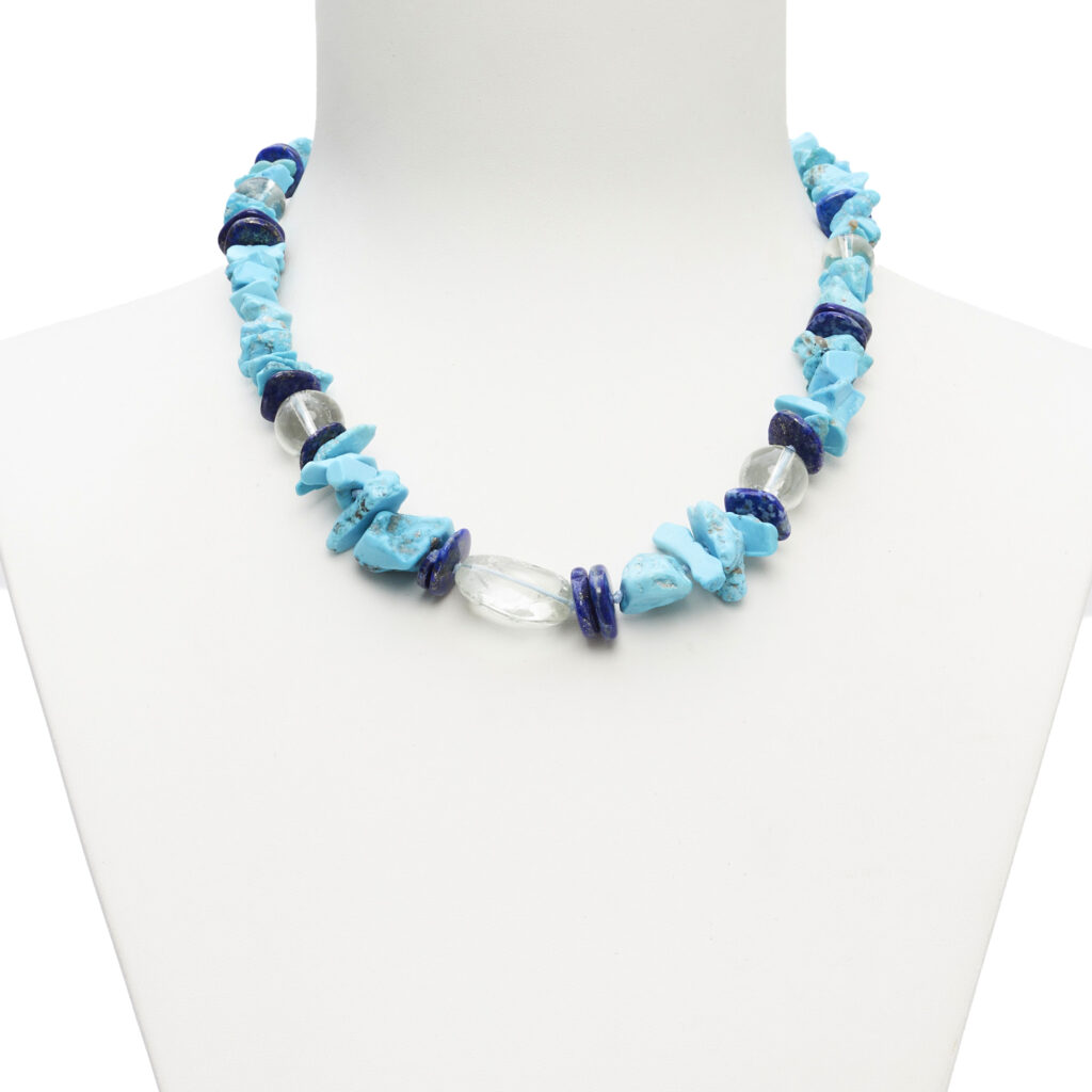 Collier en Turquoise, Lapis Lazuli et Prasiolite