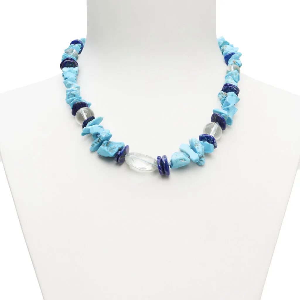Ketting geregen in Turkoois, Lapis Lazuli en Prasioliet