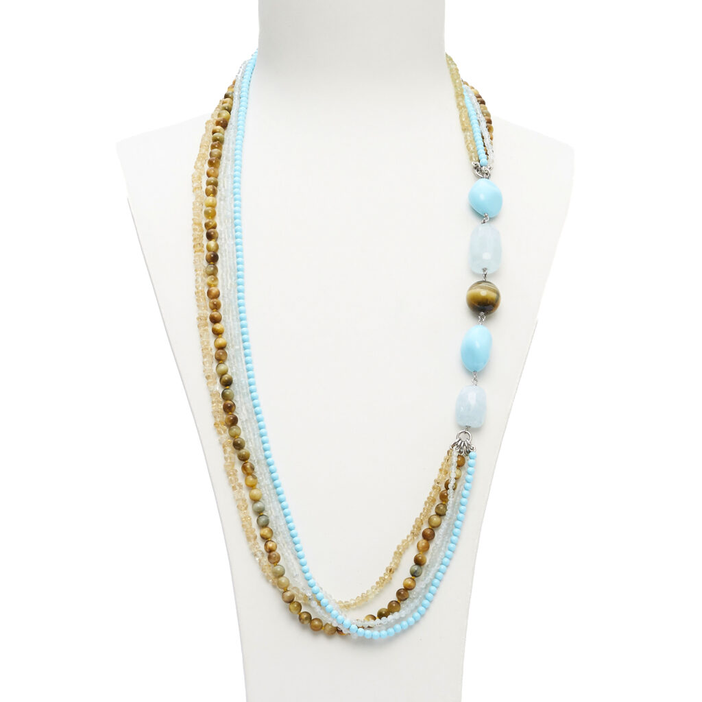 Turkoois, Citrien en Gouden Oog lange ketting