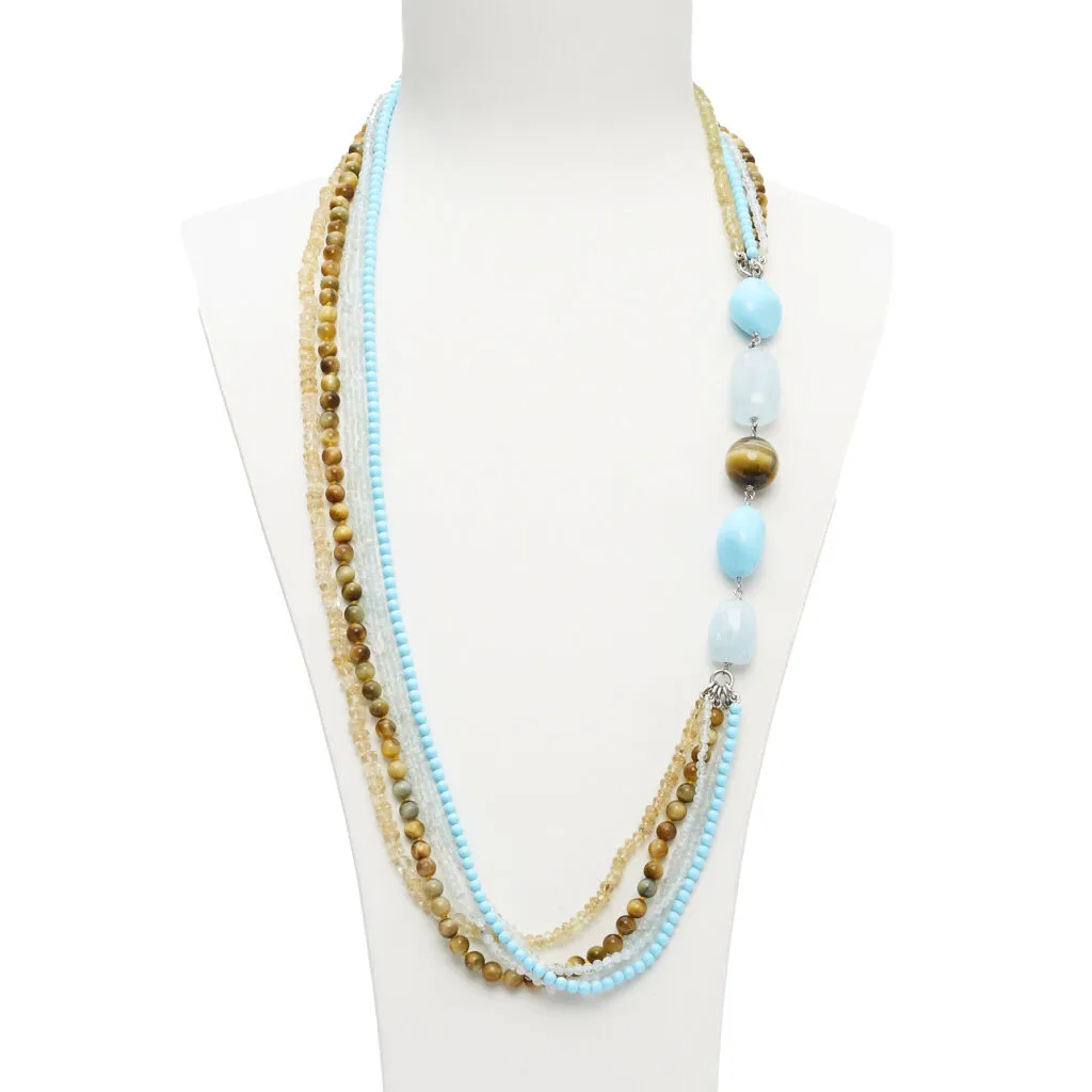 Turkoois, Citrien en Gouden Oog lange ketting