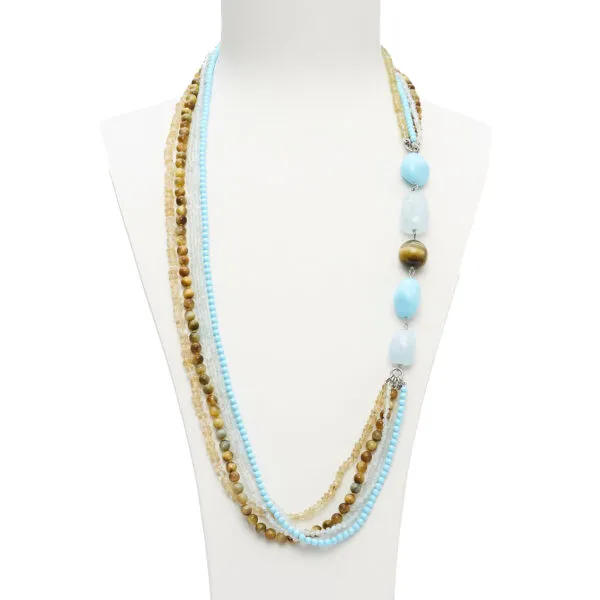 Collana lunga in Pasta di Turchese, Citrino e Golden Eye