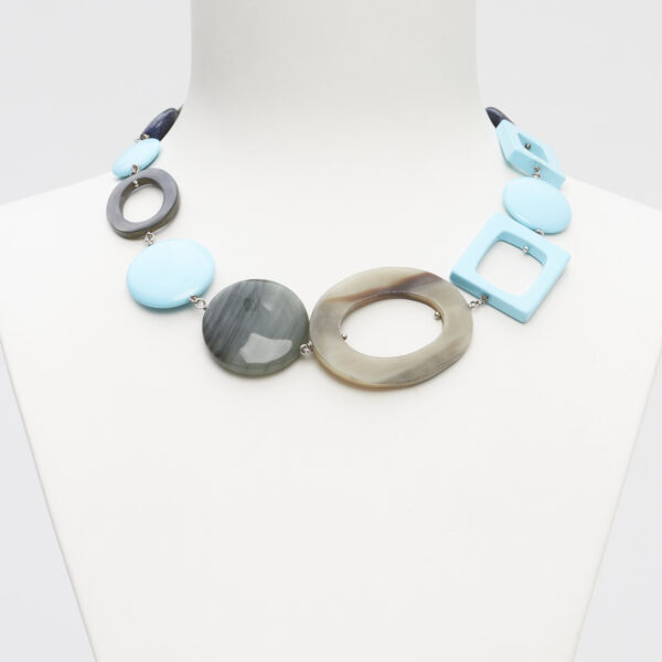 Collana rilegata in Agata Salvia e Pasta di Turchese con Corno
