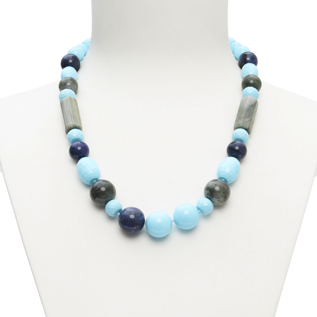 Collana corta in Pasta di Turchese, Dumortierite ed Agata Salvia