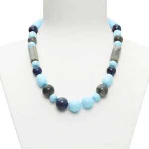 Collana corta in Pasta di Turchese, Dumortierite ed Agata Salvia