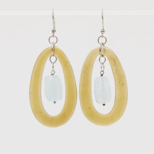 Orecchini in Corno ed Acquamarina, con Argento