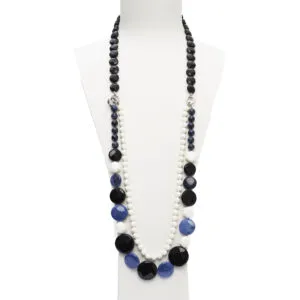 Collana componibile in Agata Nera, Dumortierite e Corallo Bianco