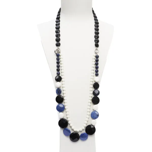 Collana componibile in Agata Nera, Dumortierite e Corallo Bianco