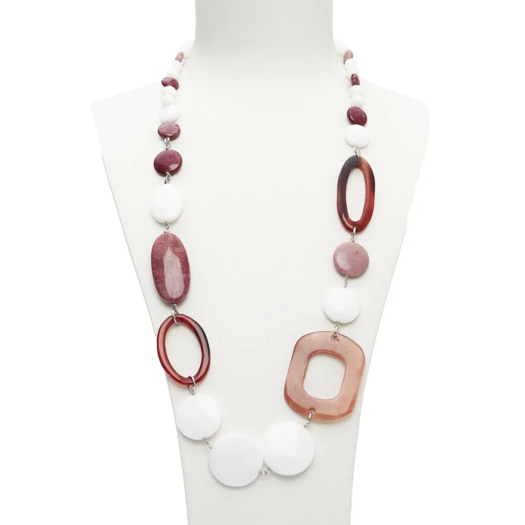 Collana rilegata in Agata Bianca e Rodonite, con Corno