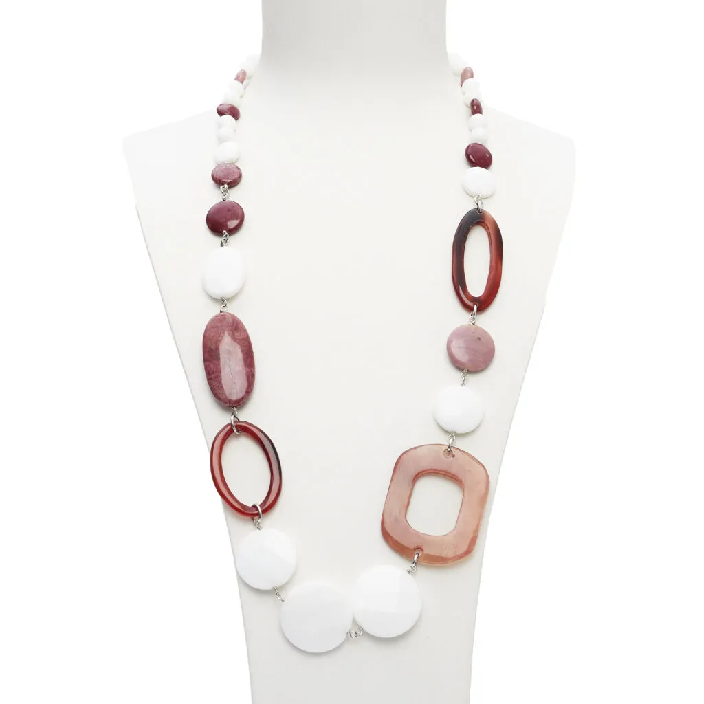 Collana rilegata in Agata Bianca e Rodonite, con Corno