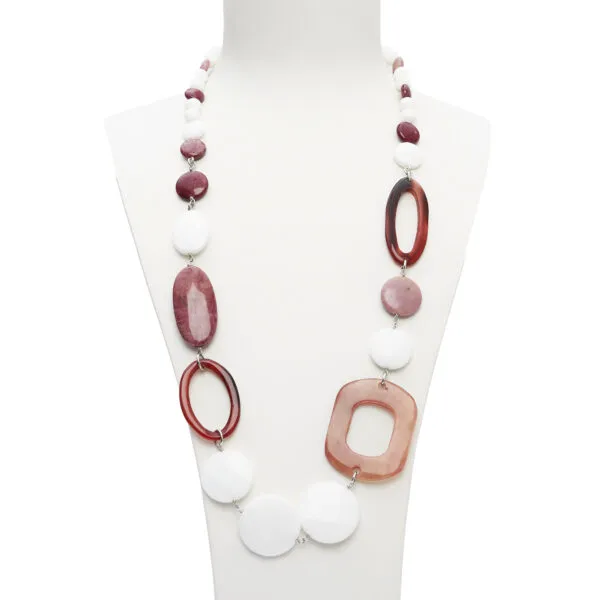 Collana rilegata in Agata Bianca e Rodonite, con Corno