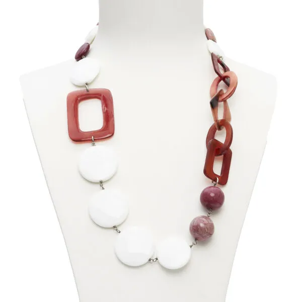 Collana rilegata in Agata Bianca e Rodonite, con Corno