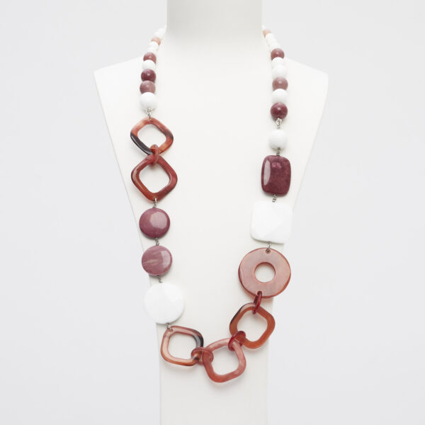 Collana rilegata in Agata Bianca e Rodonite, con Corno
