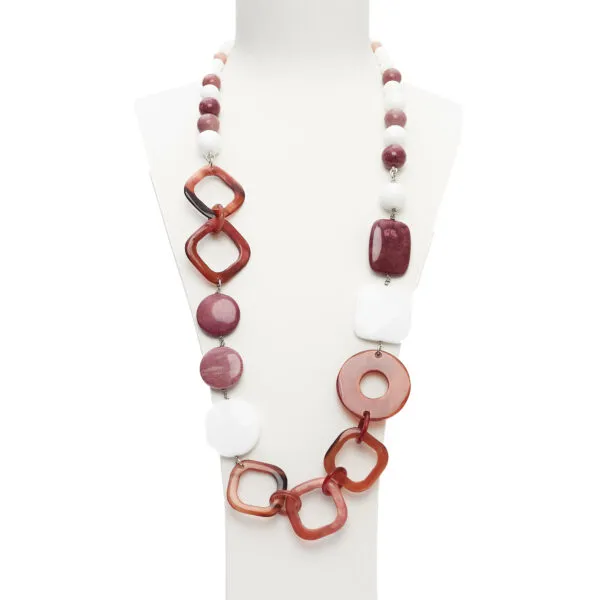 Collana rilegata in Agata Bianca e Rodonite, con Corno