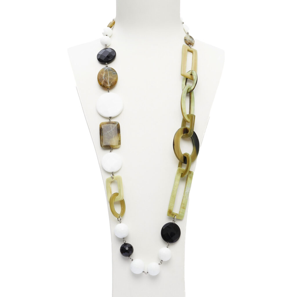 Ketting van witte Agaat, zwarte Agaat en Grossularia