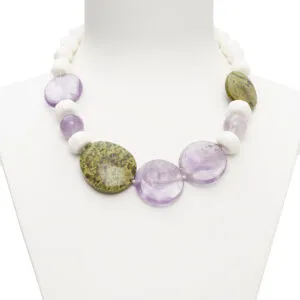 Collana rilegata in Corallo Bianco, Ametista e Stictite