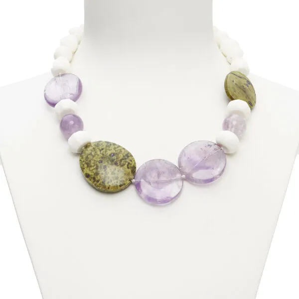 Collana rilegata in Corallo Bianco, Ametista e Stictite