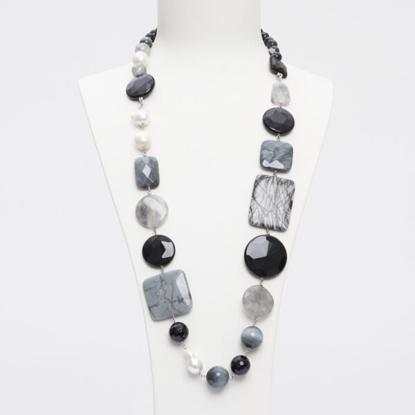 Collana in Quarzo Grigio, Occhio di Gatto, ed Agata Nera