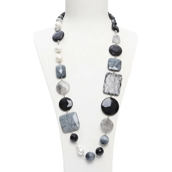 Collana in Quarzo Grigio, Occhio di Gatto, ed Agata Nera