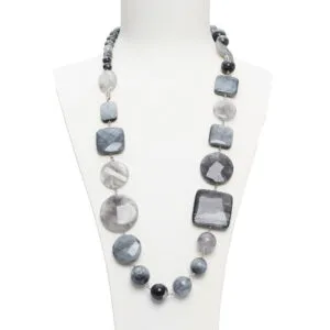 Ketting van grijze kwarts en kattenoog