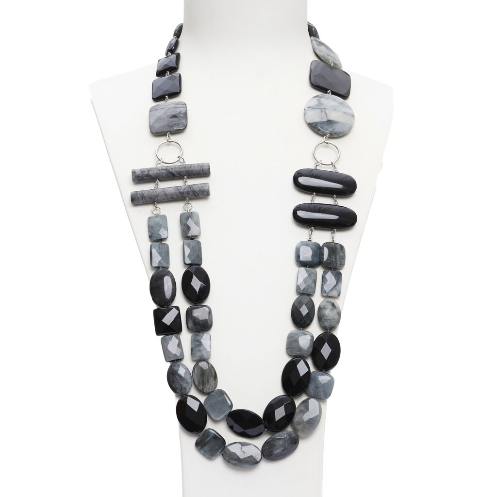 Collana in Quarzo Grigio, Agata Nera ed Occhio di Gatto