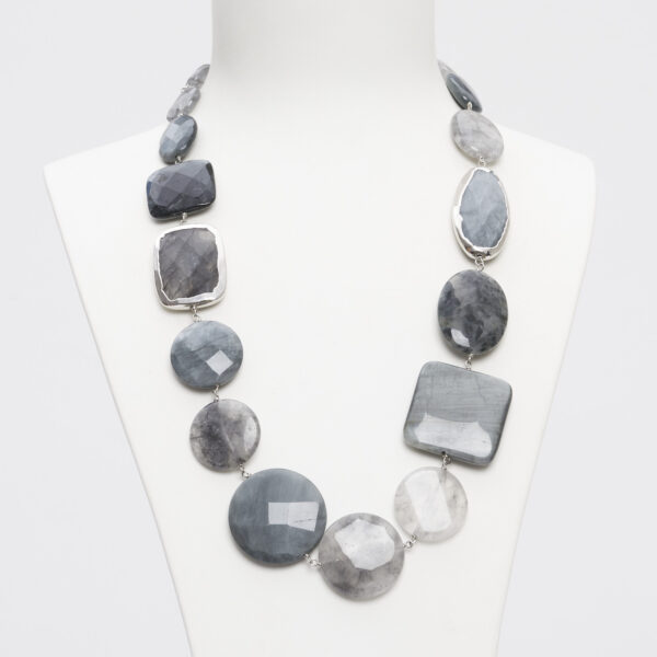 Collana in Quarzo Grigio ed Occhio di Gatto