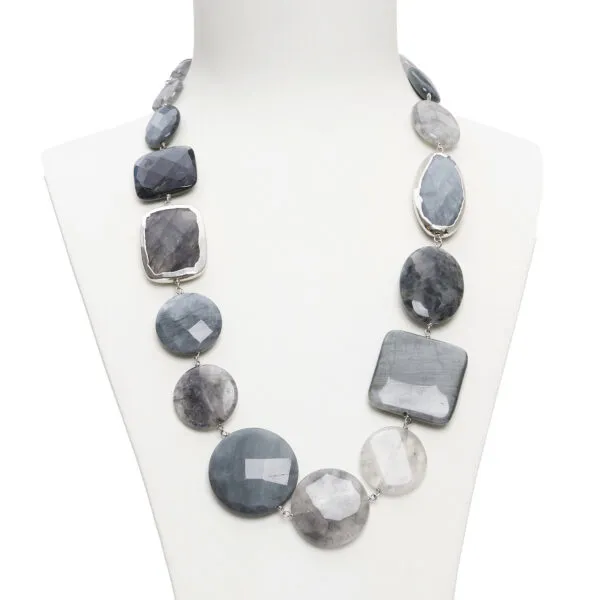 Collana in Quarzo Grigio ed Occhio di Gatto