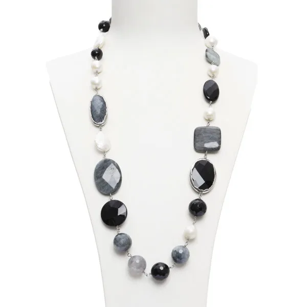 Collana in Quarzo Grigio, Occhio di Gatto, ed Agata Nera