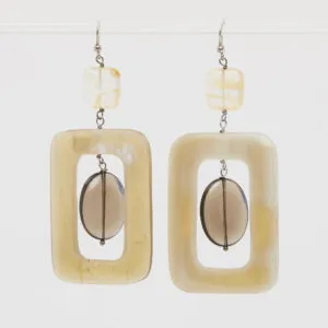 Boucles d'oreilles en corne, fumée et quartz hématoïde