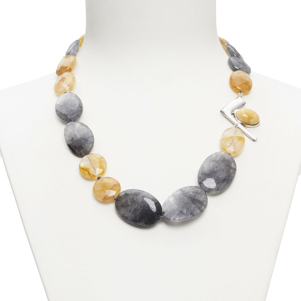 Collana in Quarzo Grigio e Quarzo Ematoide Giallo
