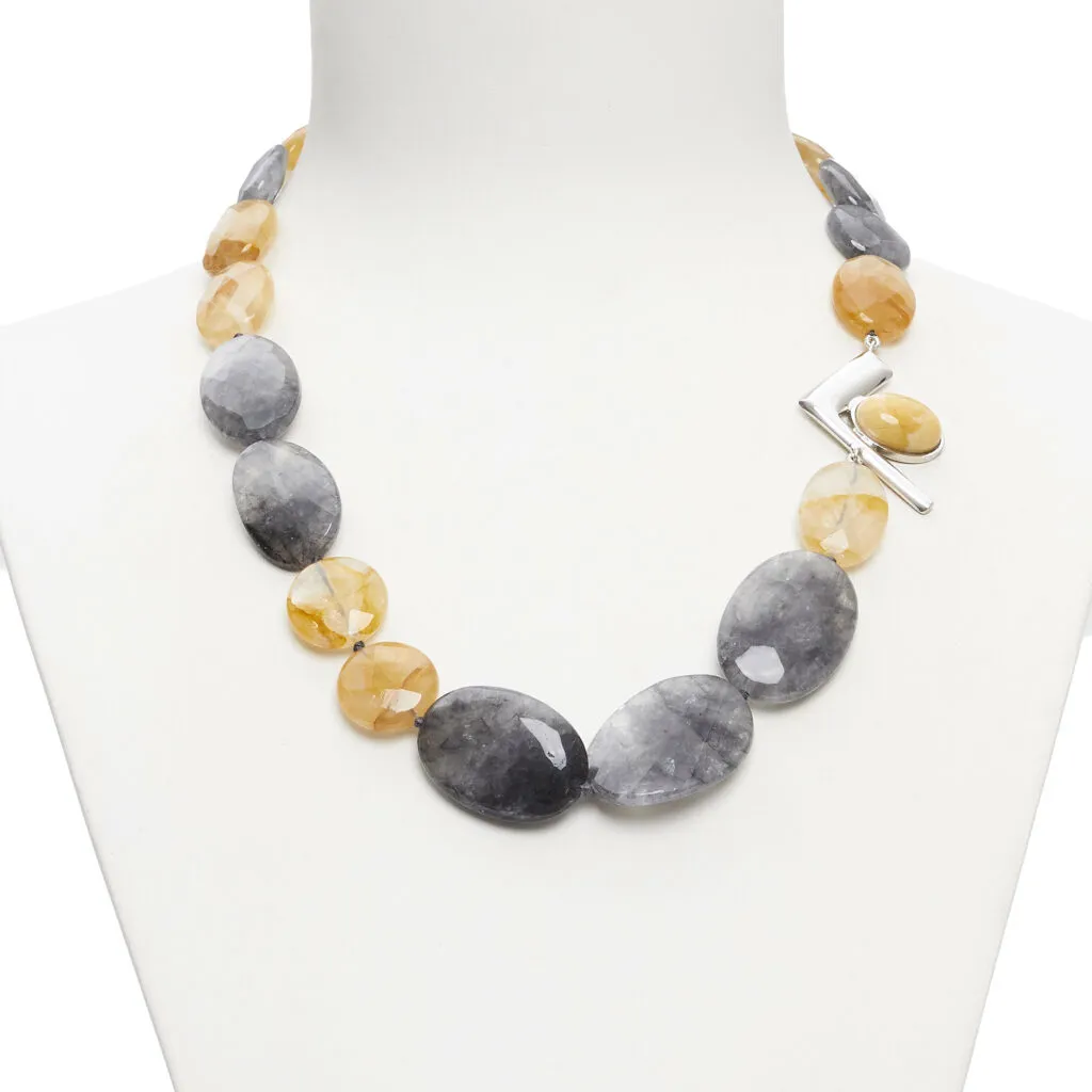 Collana in Quarzo Grigio e Quarzo Ematoide Giallo