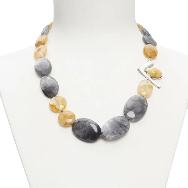 Collana in Quarzo Grigio e Quarzo Ematoide Giallo